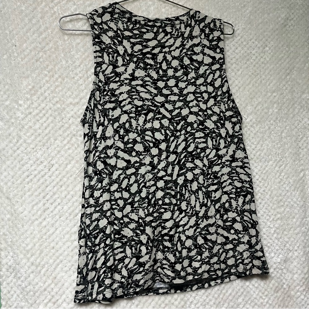 Simply Vera Vera Wang Monochrome Patterned Tank Top Ruched Work Top Office MED - Picture 5 of 6